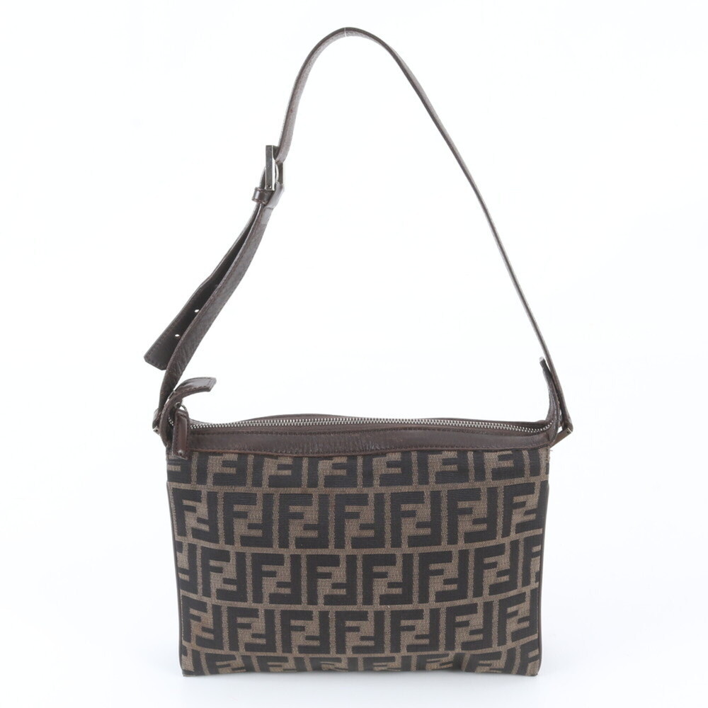 FENDI Brown Leather Zucca Shoulder Bag
